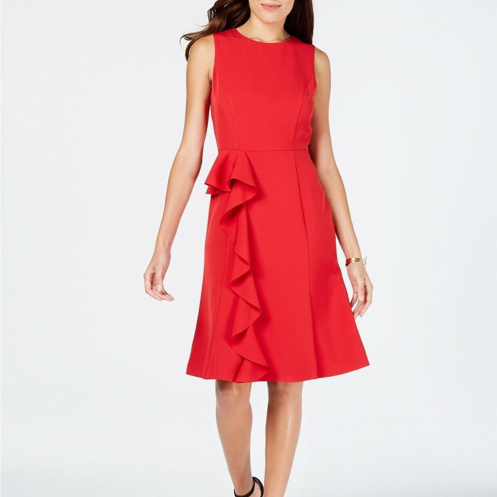 NEW Vince Camuto Elegant Red Ruffled Fit and Flare Dress